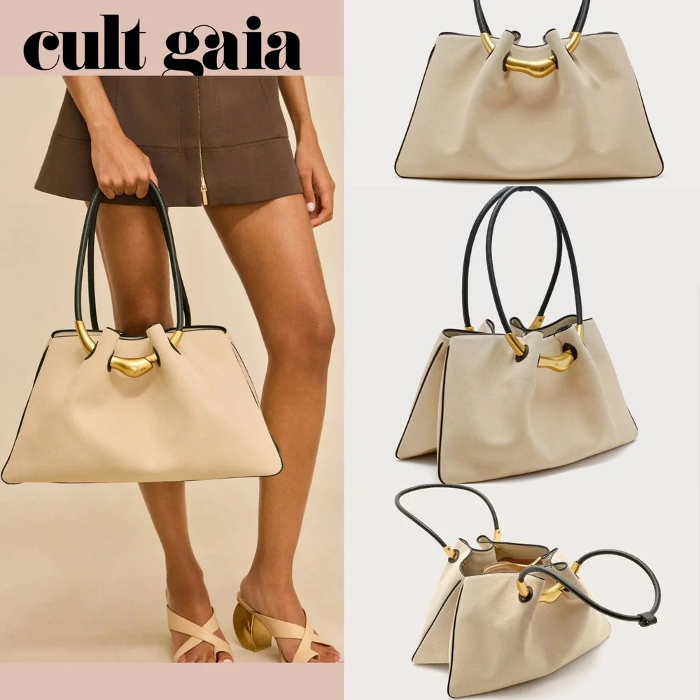 NWT $598 Cult Gaia ASA Canvas & Leather Satchel Large Bag in Beach Nude
